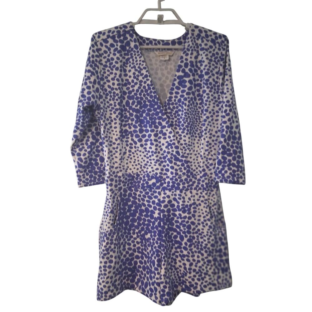 Mahi Gold romper womens Small blue white faux wrap